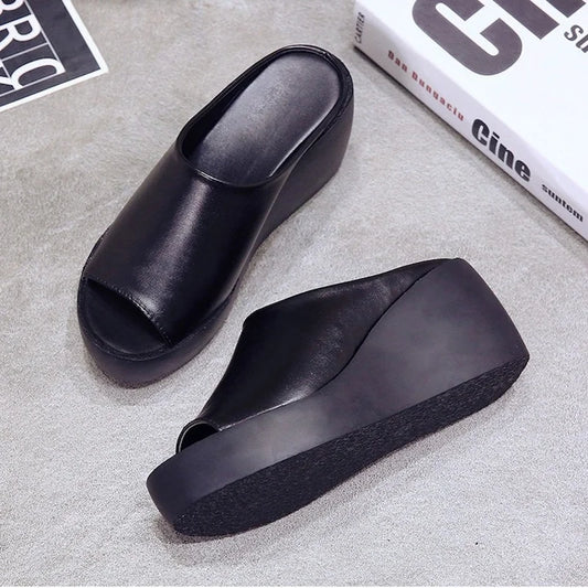 Woman Summer Wedges Peep Toe Casual Slides