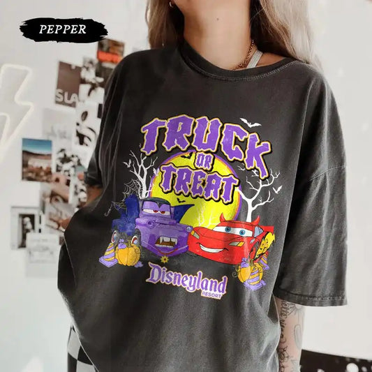 Vintage Coquette Disney Cars Halloween Shirt Lightning McQueen Tee Retro Cars Land Truck or Treat Shirt Halloween 2025 Trip Tee