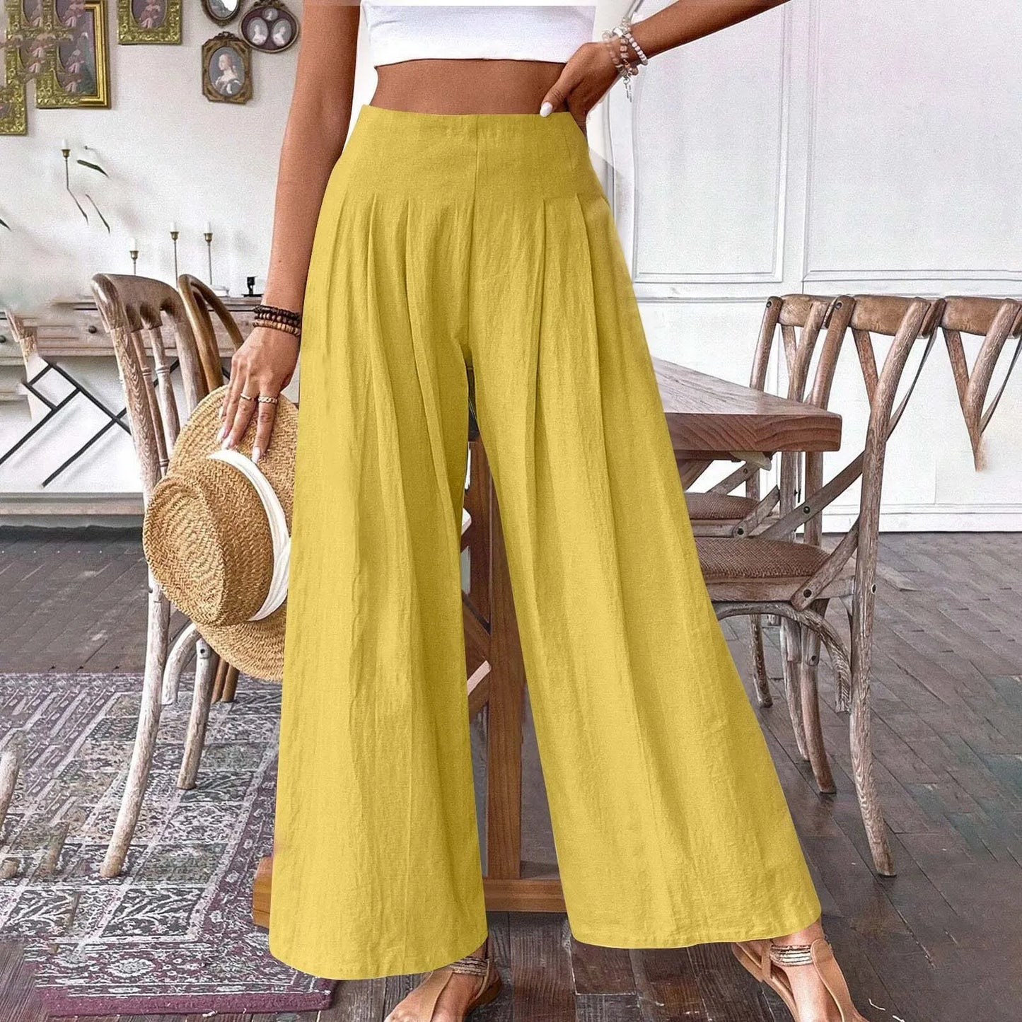 Italy Fashion Summer Casual Loose Long Pants High Waist Wide Leg Pants Oversized Pant Cotton Linen Pant . S-xxl