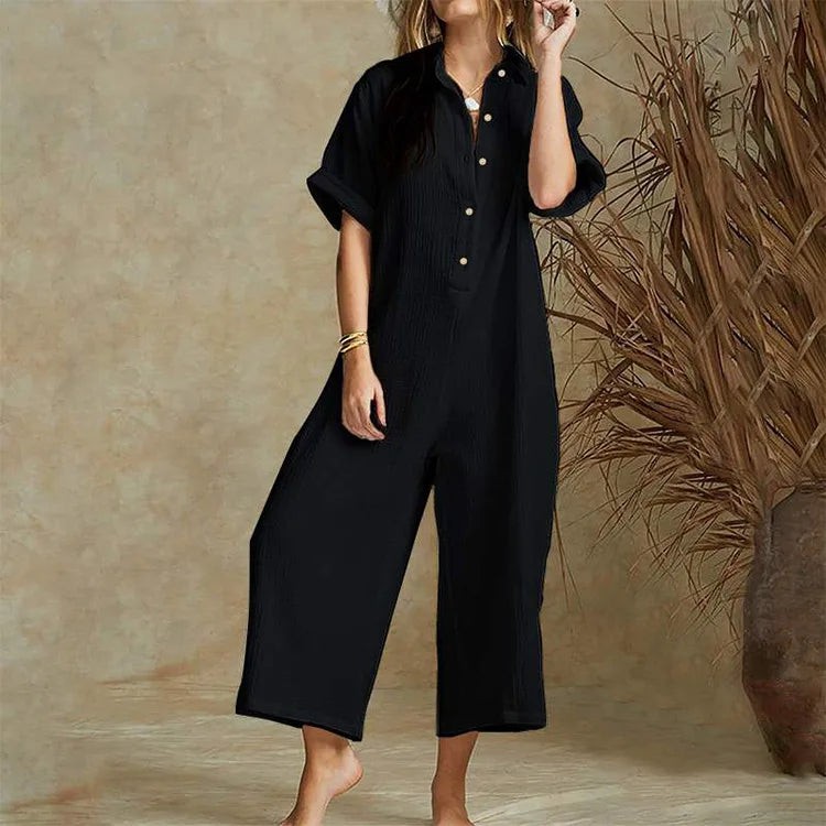 Elegant Casual Jumpsuit Cotton And Linen Women's Loose Jumpsuit.  S-3X
