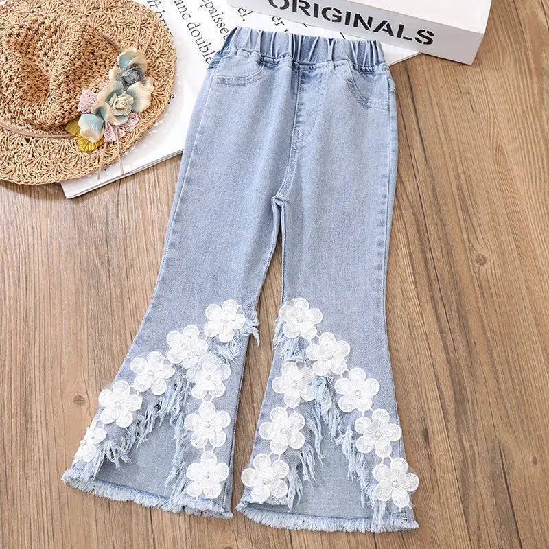 Girls Set All Season Children's Lace Long-sleeved Shirt Two-piece Set.