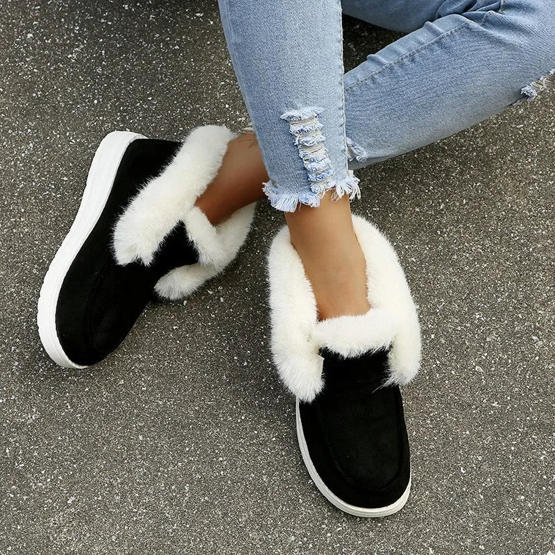 Women Slip on Comfortable Ankle Boot/Shoe Warm Plush Fur Suede Female Footwear