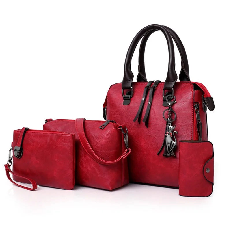 Women 4 Piece Fashion Handbags Large Capacity Tote Bag Cross-body Purse Wallet Set Perfect For Travel
