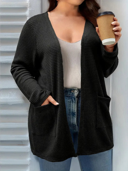 Plus size pure color pocket cardigan casual long-sleeved suitable for all season