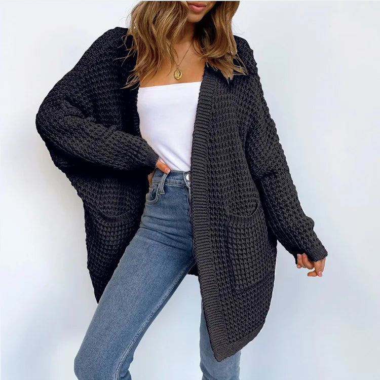 Women's Open Front Cardigan Sweater - Cozy Knitted Jacket with Pockets