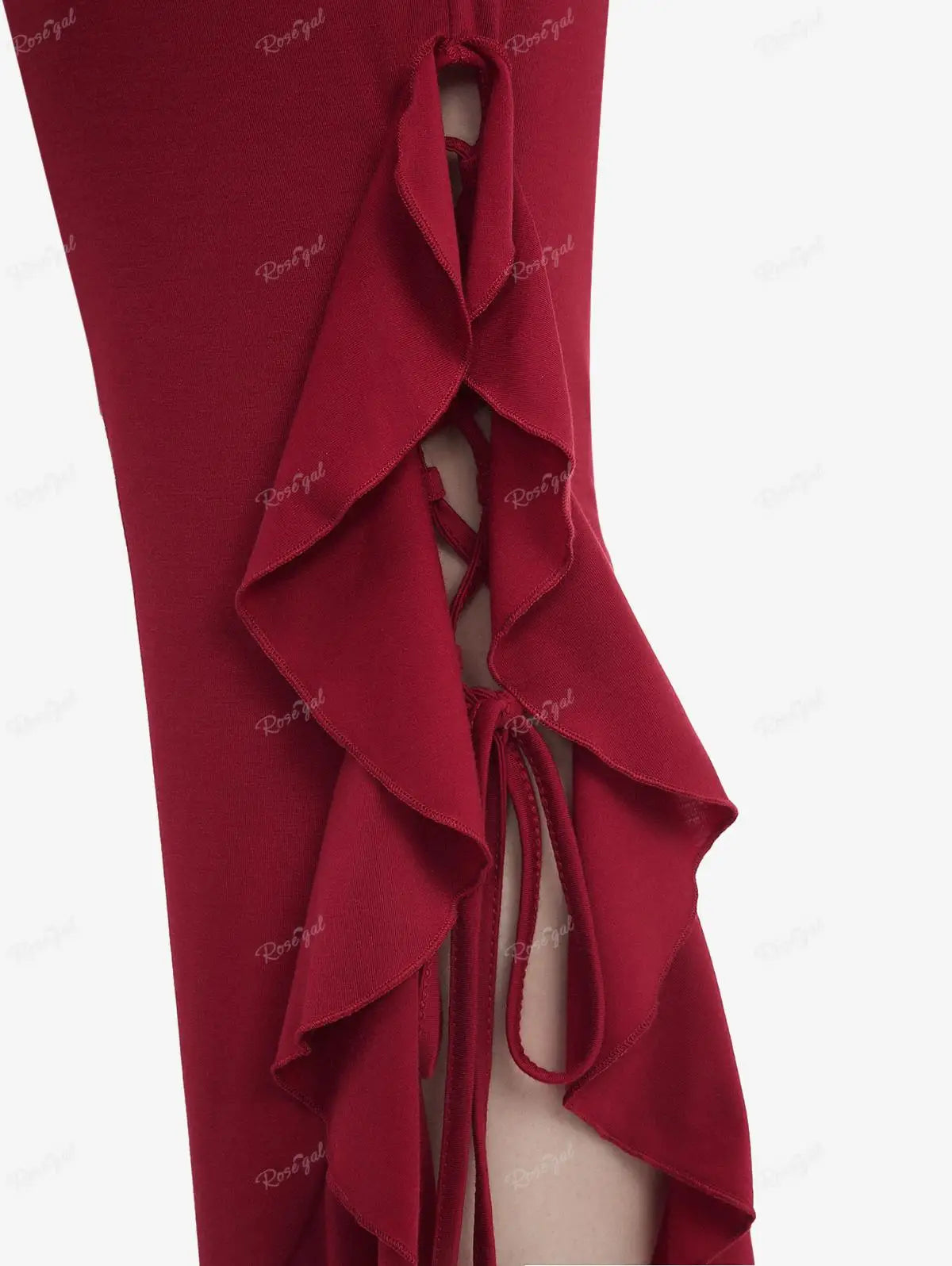 Plus Size Side Lace Up Braided Pocket Pants Red Women's Casual Quality Boot Cut Pant.  L-5X
