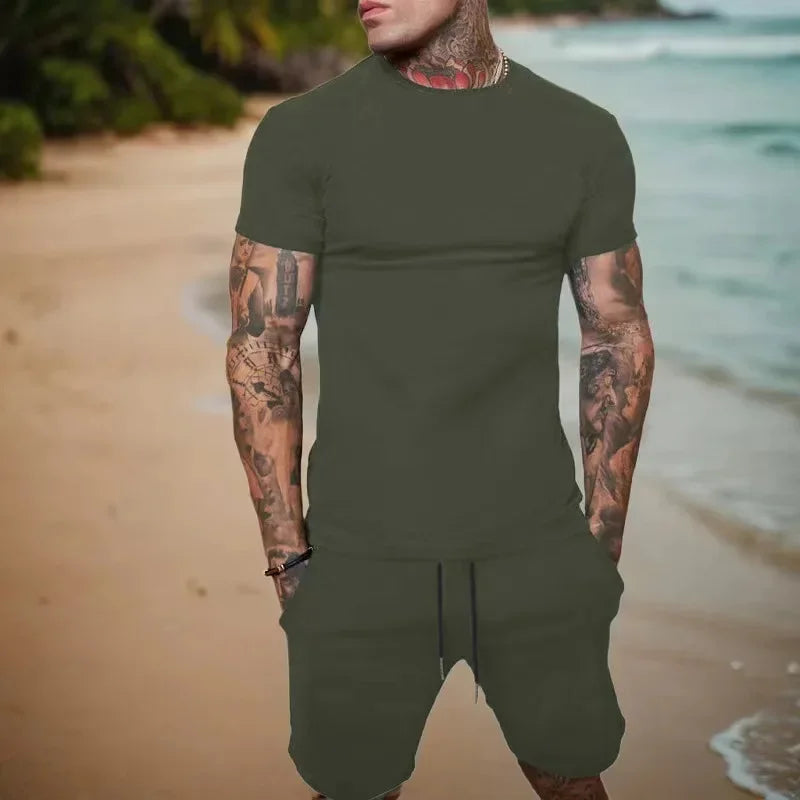 Fashionable and casual summer men's breathable T-shirt and short two-piece set.  Sz: S-3X
