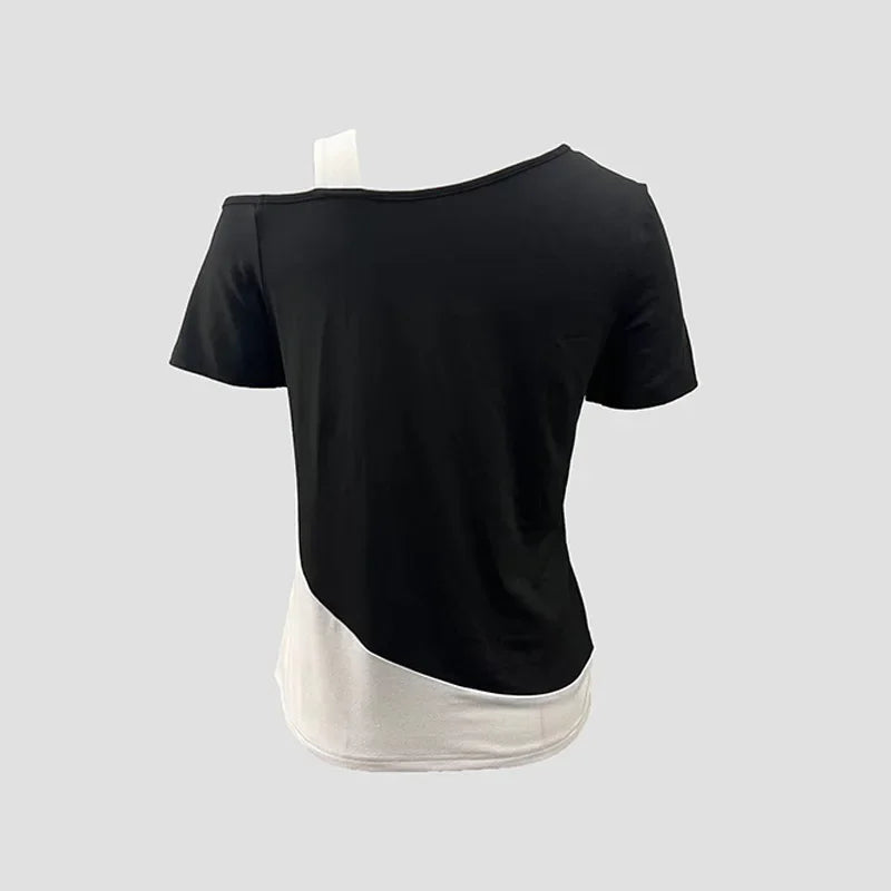 Chic Color Blocking Short Sleeved Women Solid Colour Off Shoulder Summer Casual Top.  S-3x