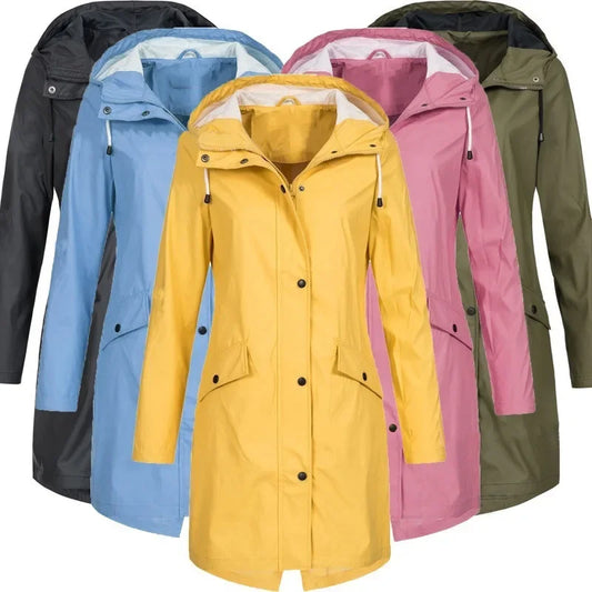 New Autumn Winter Outdoor Solid Zipper Mountaineering Jacket  Mid length Women's Windbreaker Not Waterproof.   S-3X