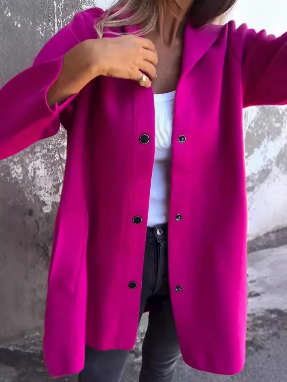 Women solid button hooded pocket jacket casual loose jackets great for fall outerwear fall .  S-2X