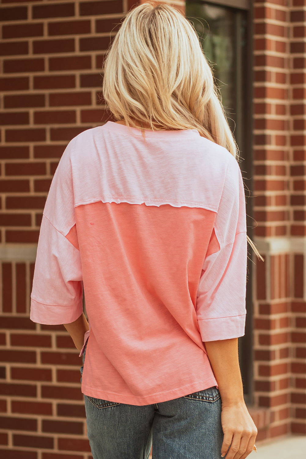 Flower Patched Exposed Seam Bracelet Sleeve Oversized T-Shirt