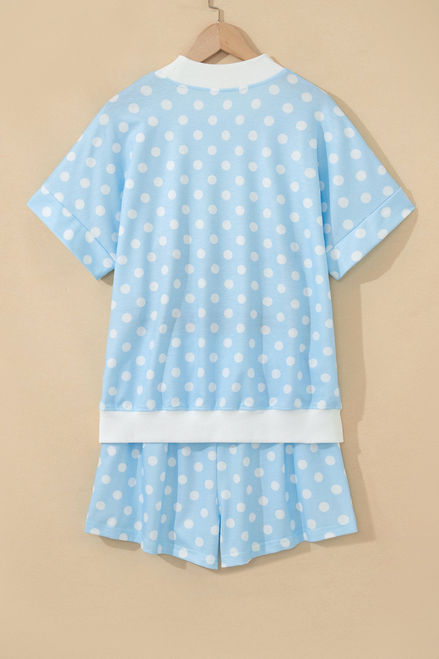 Polka Dot Mock Neck Two-Piece Short Set Women S–XL