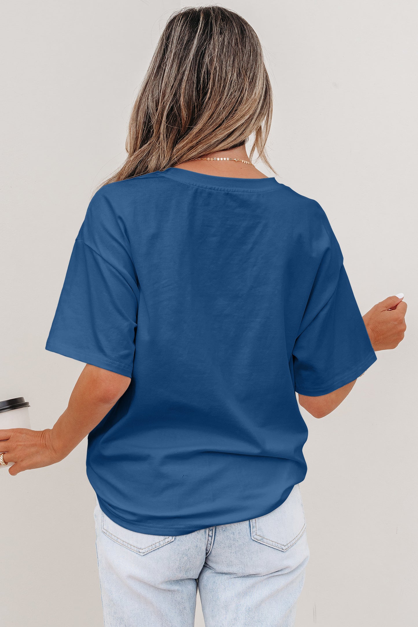 Color Block Short-Sleeve Top with Printed Patch Pocket | Sail Blue & White