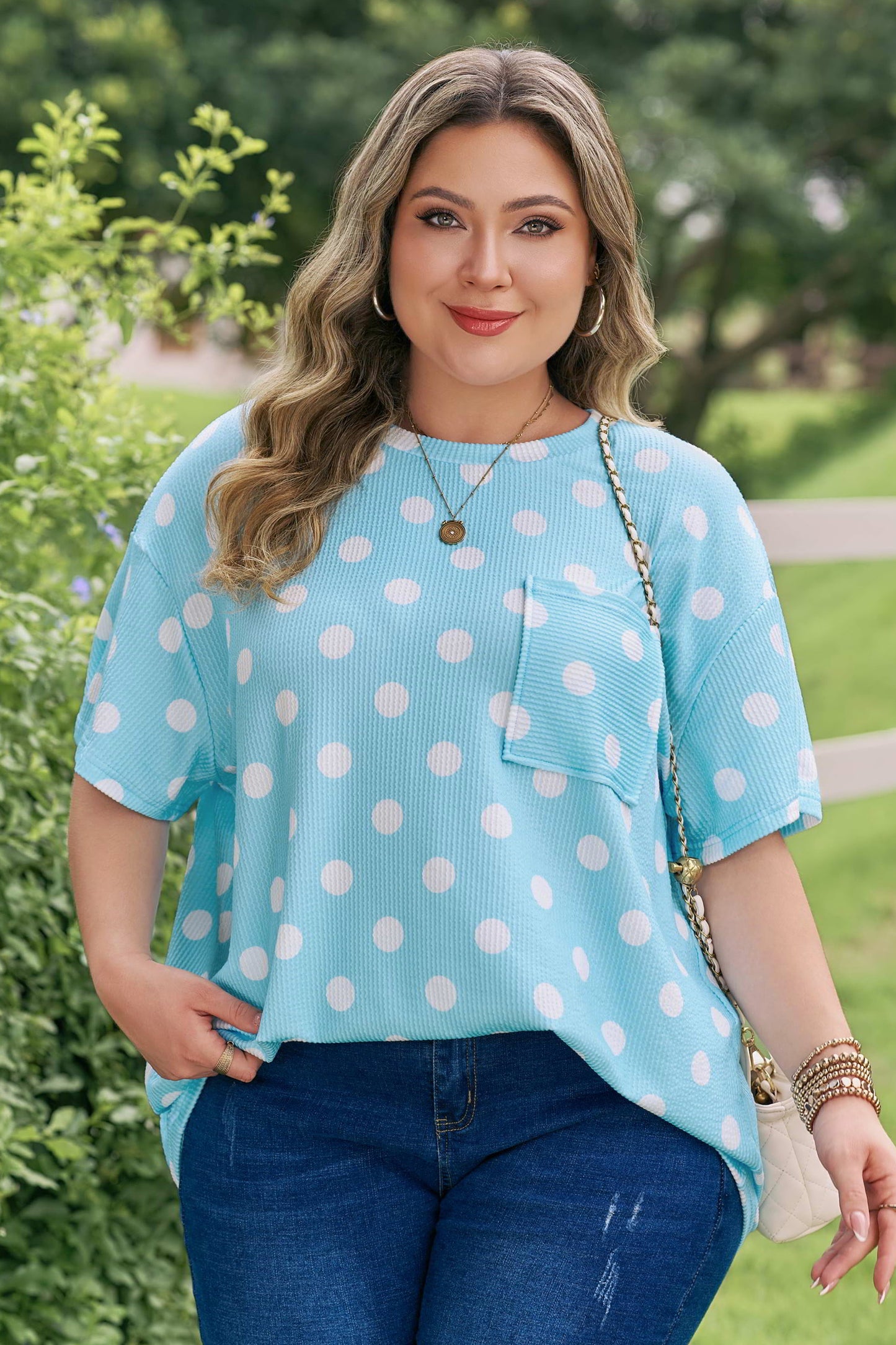 Plus Size Polka Dot Ribbed Top Women 1X–4X