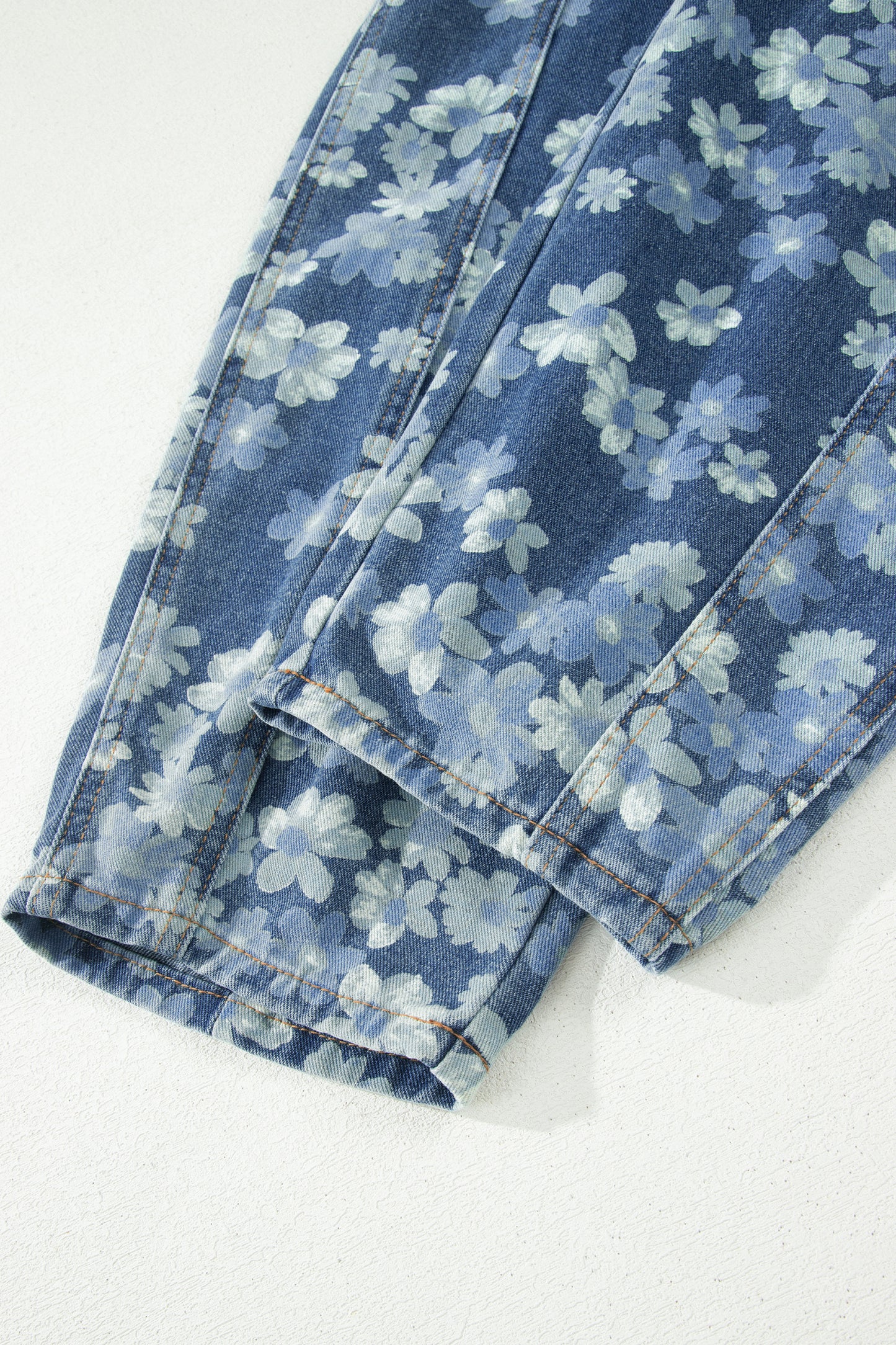 Denim Blue Floral Print Cropped Barrel Jeans | Women Size 4–16