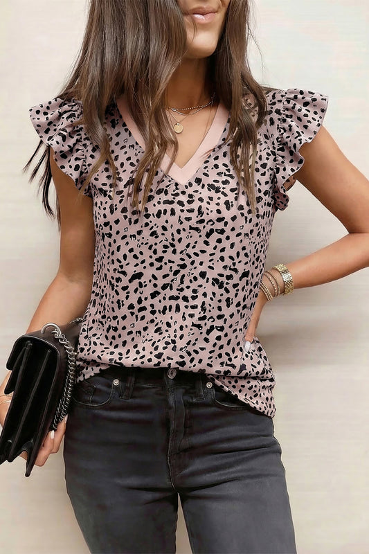 Leopard Print Ruffle Blouse Women S–XL