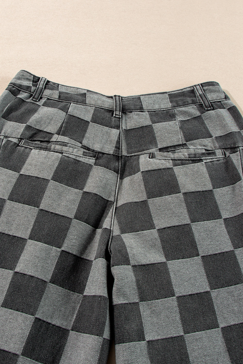 Denim Wide Leg Jeans Checkered Dark Grey Women Size 4–16