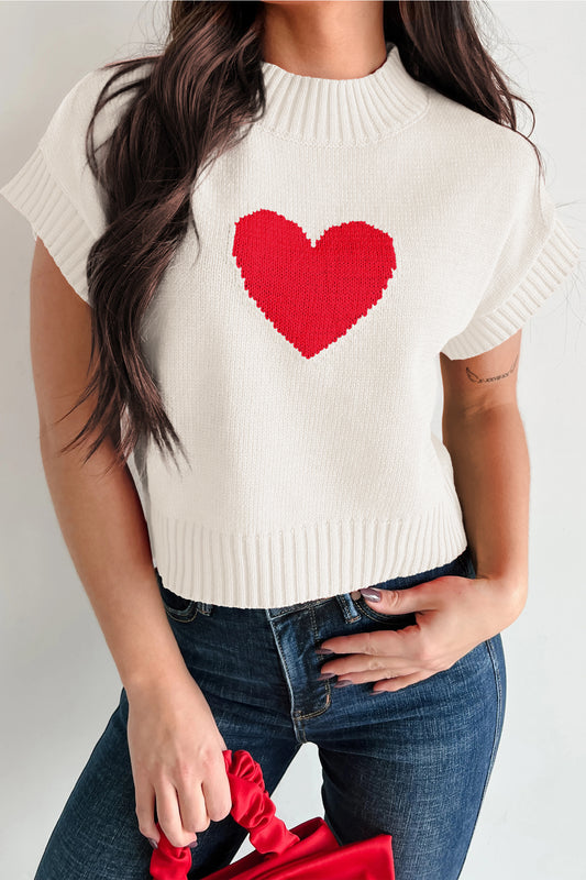 Heart Graphic Cropped Short Sleeve Sweater