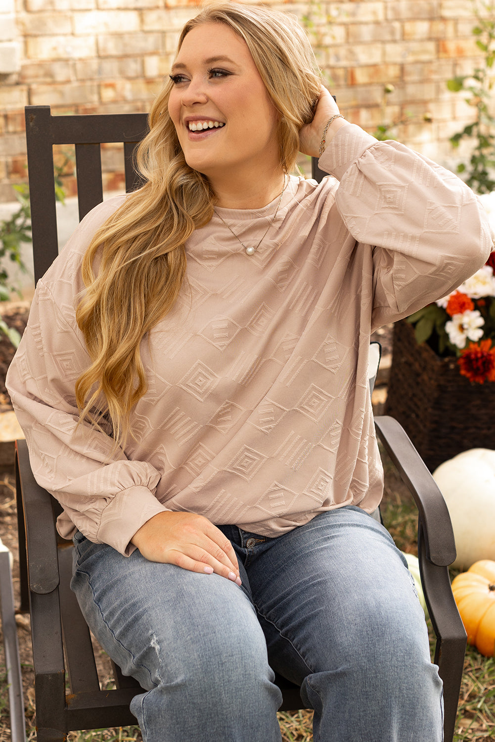 Textured Drop Shoulder Crew Neck Sweatshirt | Plus Size | Cream | 1X–4X