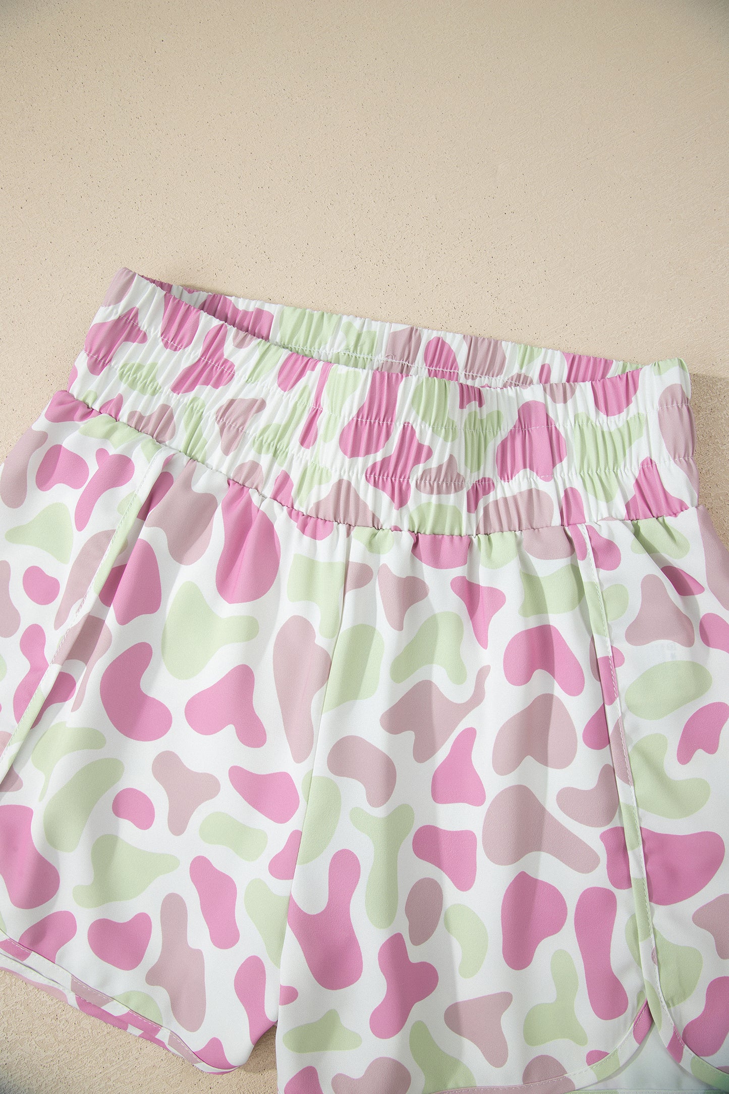 Camo Print Shirred High Waist Athleisure Shorts | S–XL