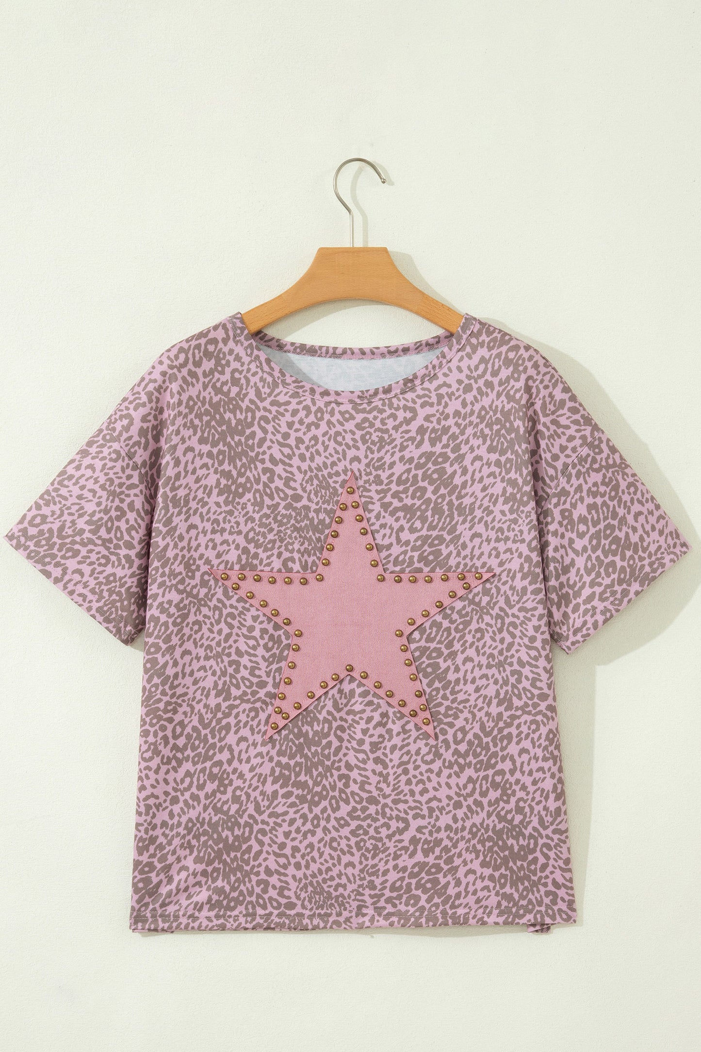 Leopard Print Retro Tee Studded Star Patch Loose Fit Women S–XL