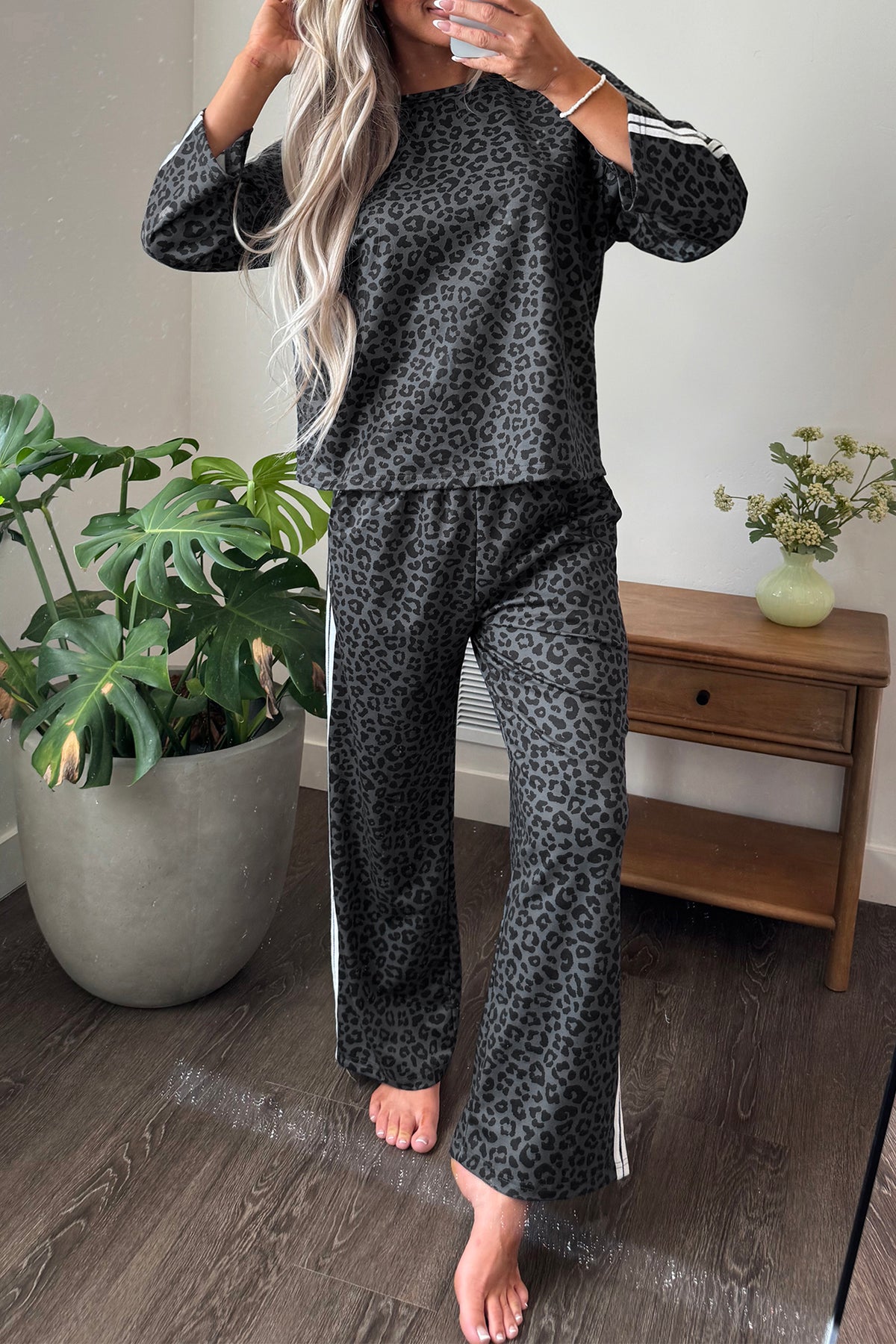 Women's Leopard Print Varsity Two Piece Set S to XL