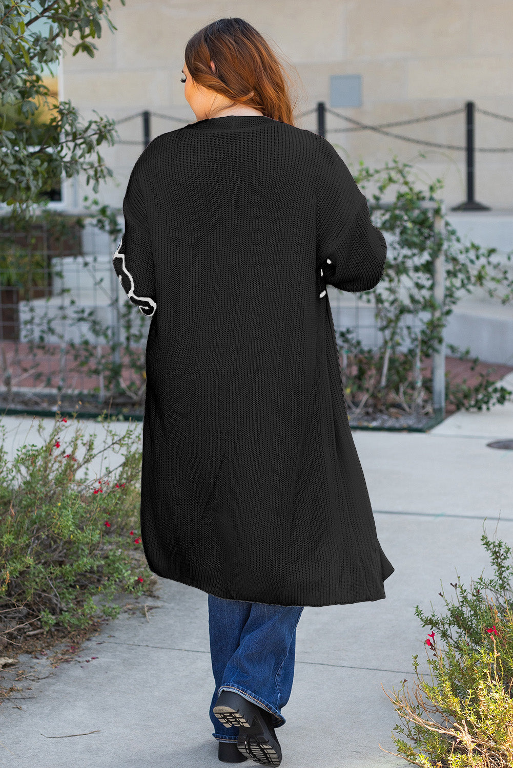 Black Floral Embroidered Duster Cardigan Women S–3XL