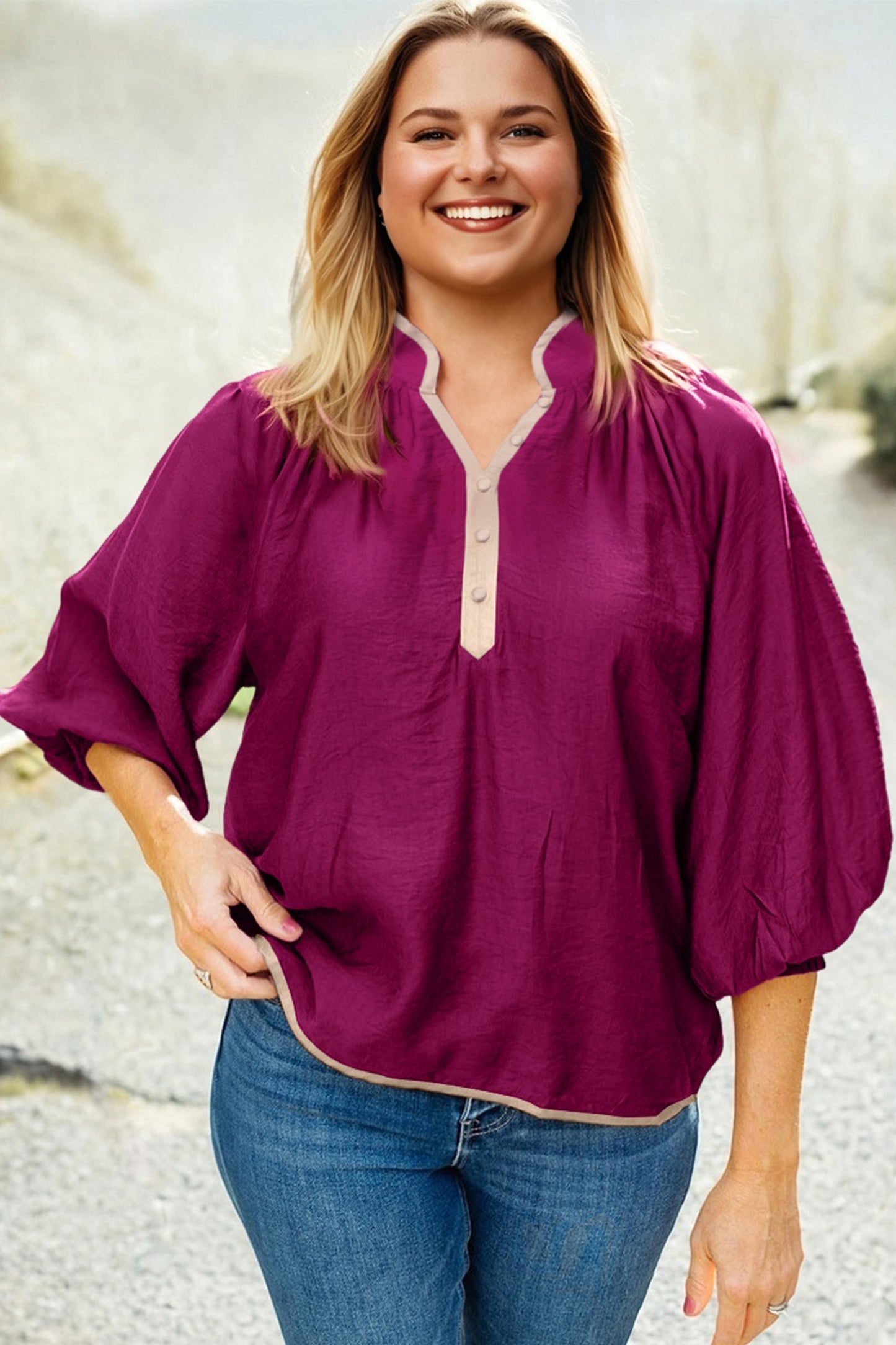 Womens Plus Size Maroon V Neck Blouse 1X–4X