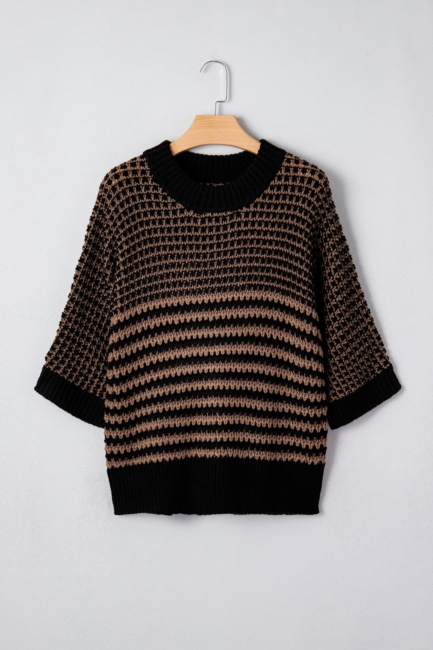 Striped Slouchy Sweater with 3/4 Draped Sleeves | Black Stripe