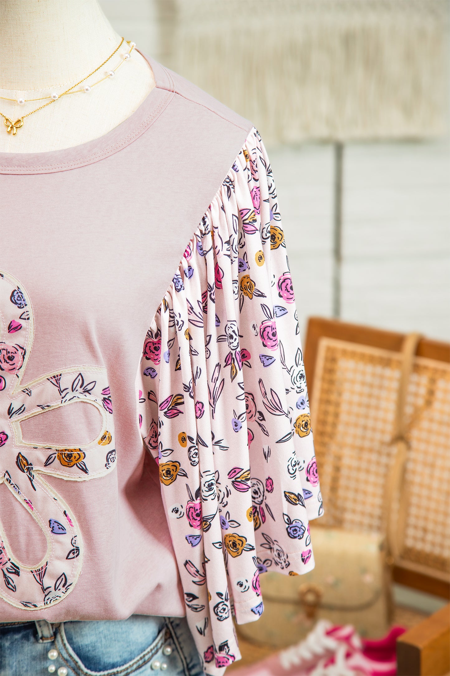 Pink Floral Patchwork Flowy Half Sleeve Blouse | Women S–XL