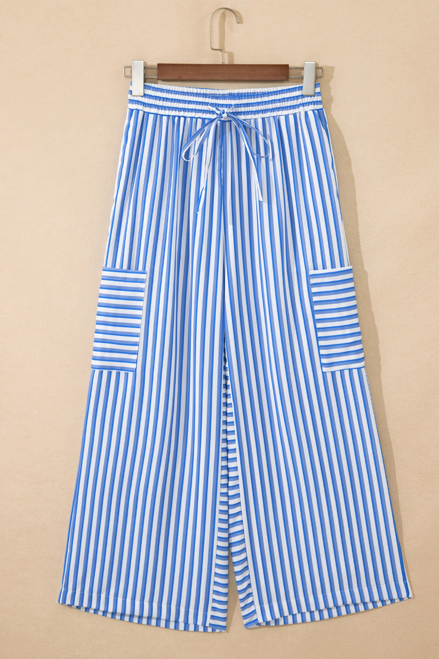 Light Blue Stripe Wide Leg Ankle Pants Women S–XL