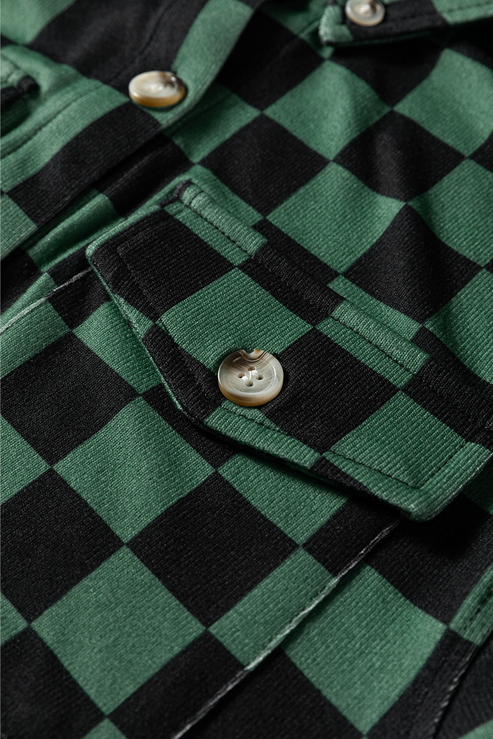 Checkerboard Flap Pocket Button Front Shacket