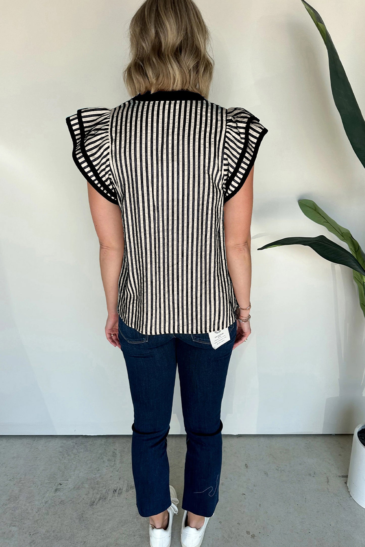 Striped Ruffle Sleeve V-Neck Blouse – Women S–XL