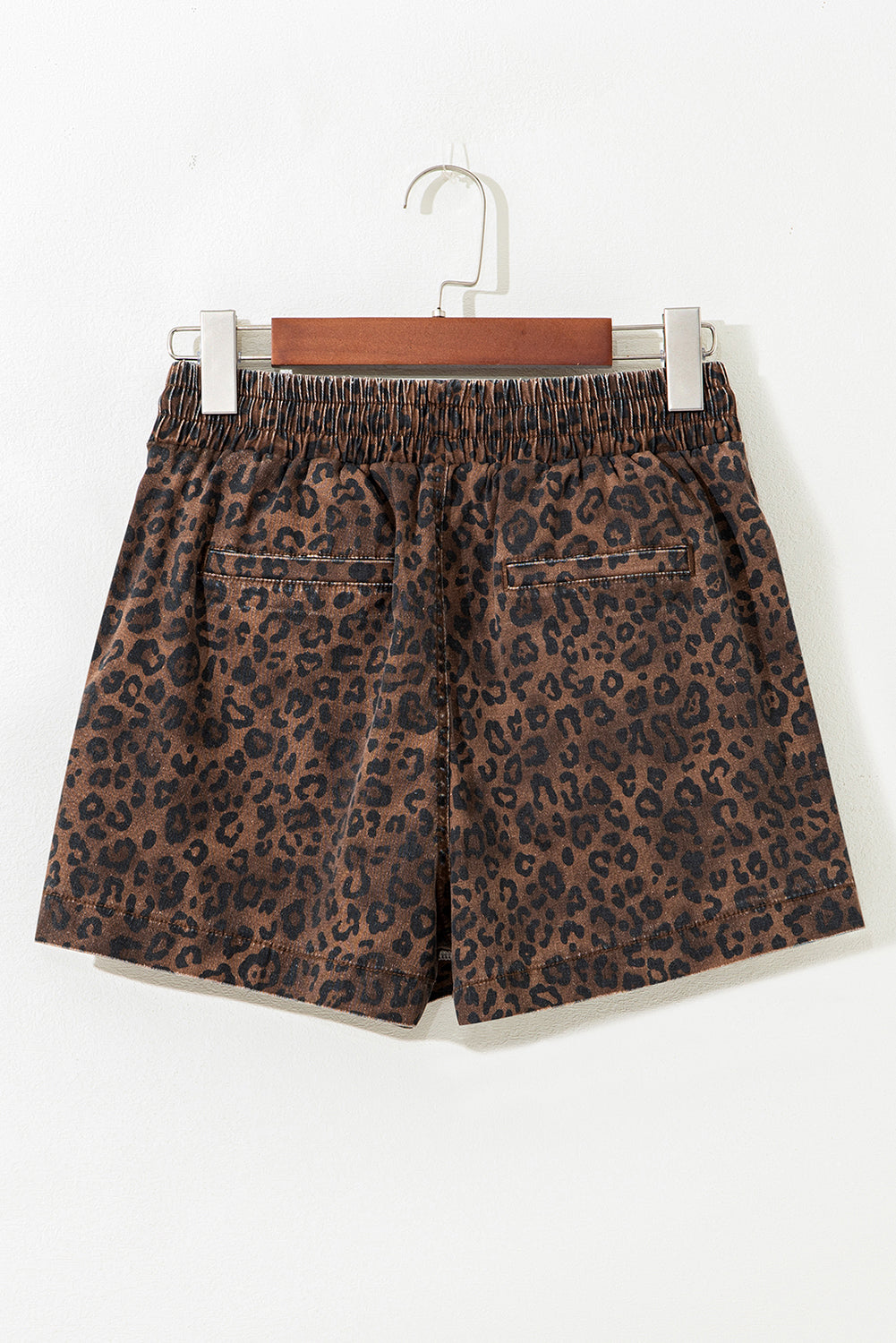 Brown Leopard Print Drawstring Elastic Waist Denim Skort