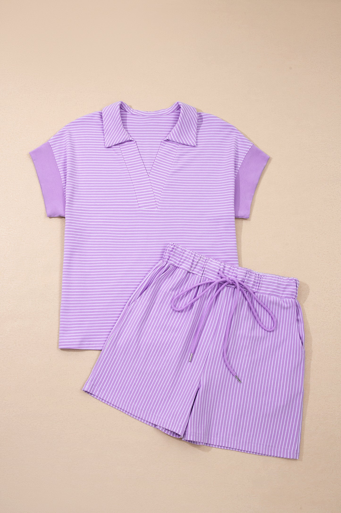 Striped Polo Shirt & Shorts Set Women S–2XL
