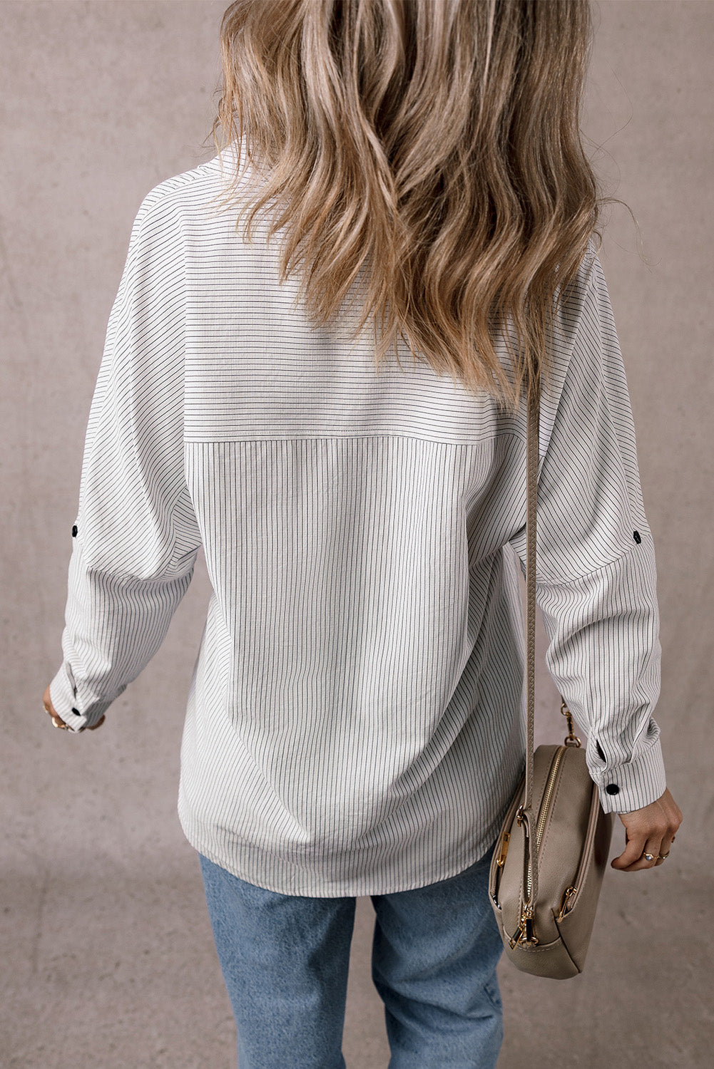 Striped Roll-Tab Sleeve Tunic Shirt with Chest Pocket | 2 Colours | S–XL