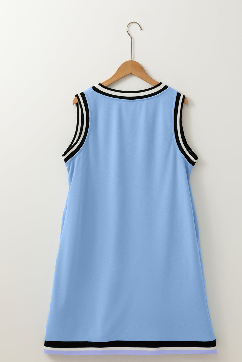 Contrast Stripe Trim V-Neck Sleeveless Shift Mini Dress in Sky Blue
