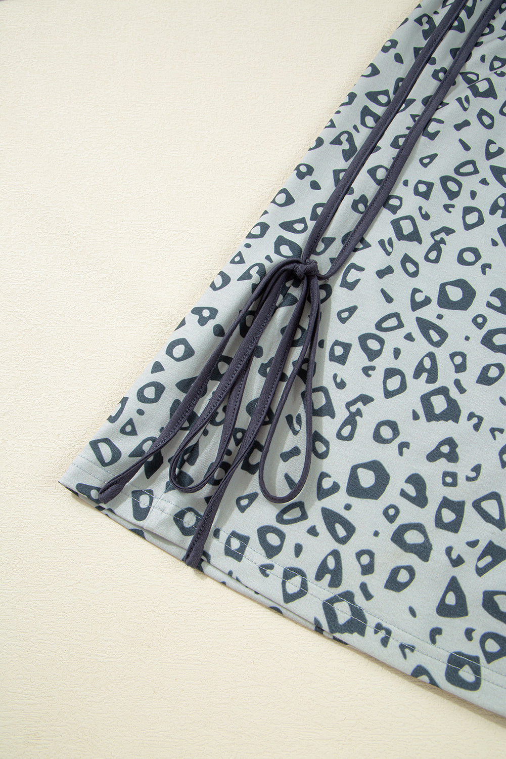 Gray Leopard Print High Waist Side Bow Straight Leg Pants