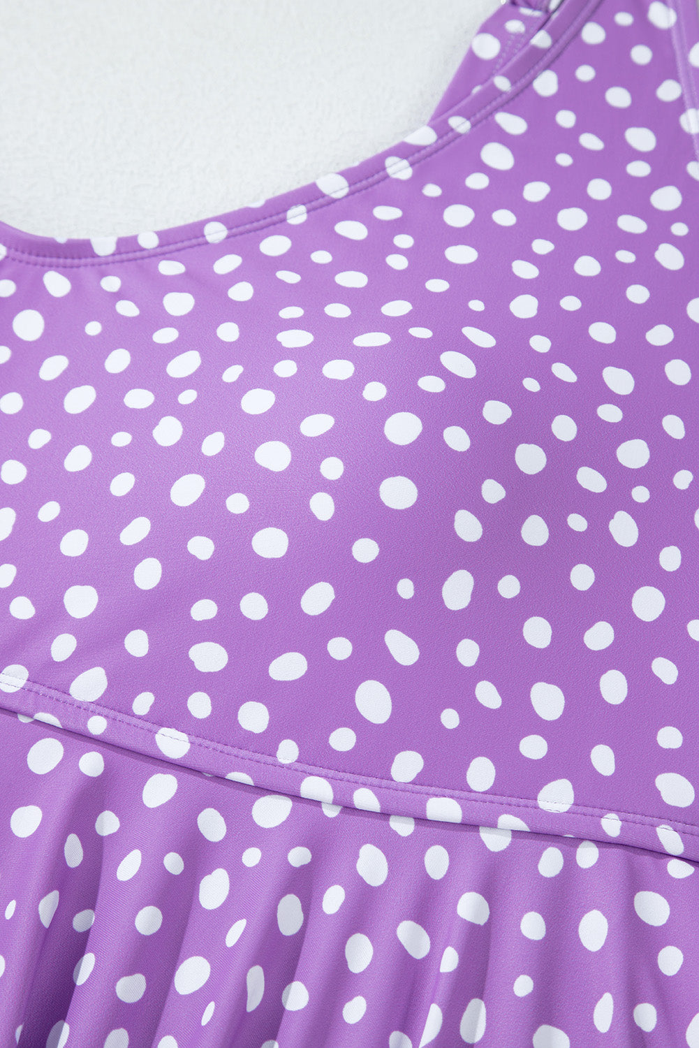 Purple Plus Size Polka Dot Print Ruffled Knotted V Neck Tankini Set
