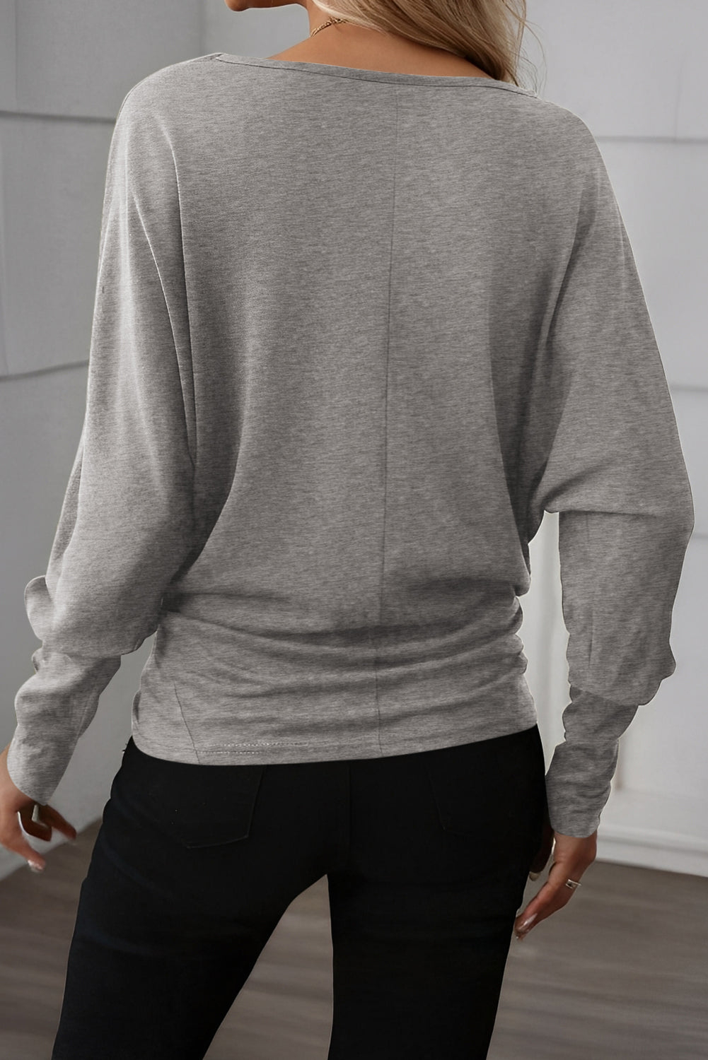 Solid Extended Cuff Long Sleeve Top | Light Grey