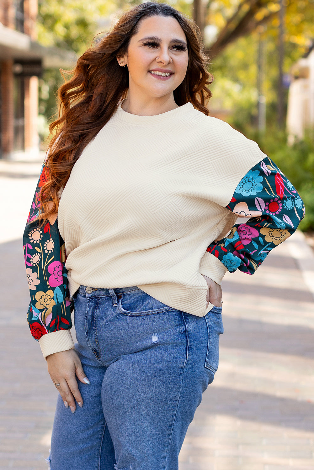 Plus Size White Floral Sleeve Top Women 1X–4X