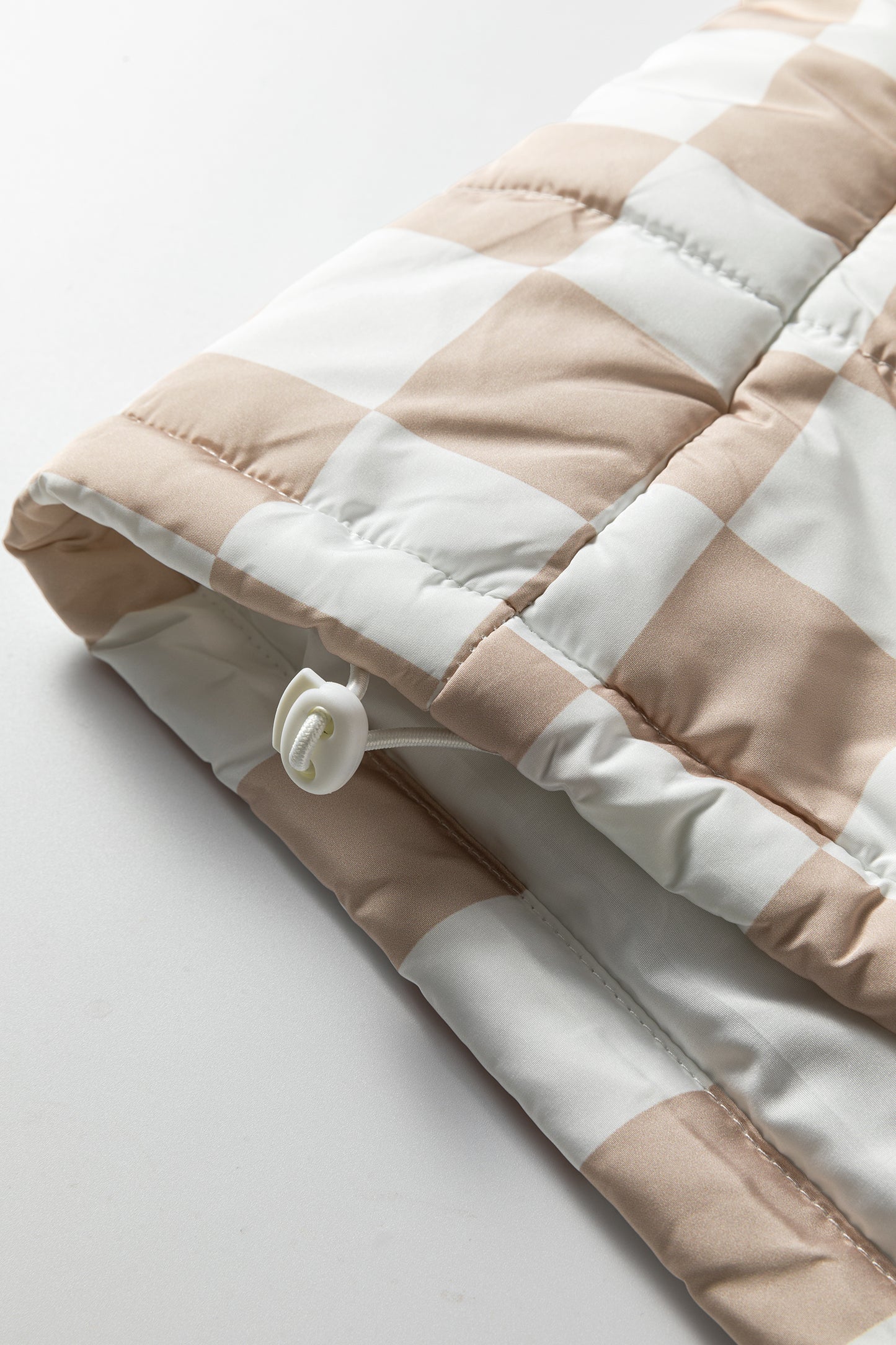 Khaki Contrast Plaid Quilted Mock Neck Zip-Up Vest