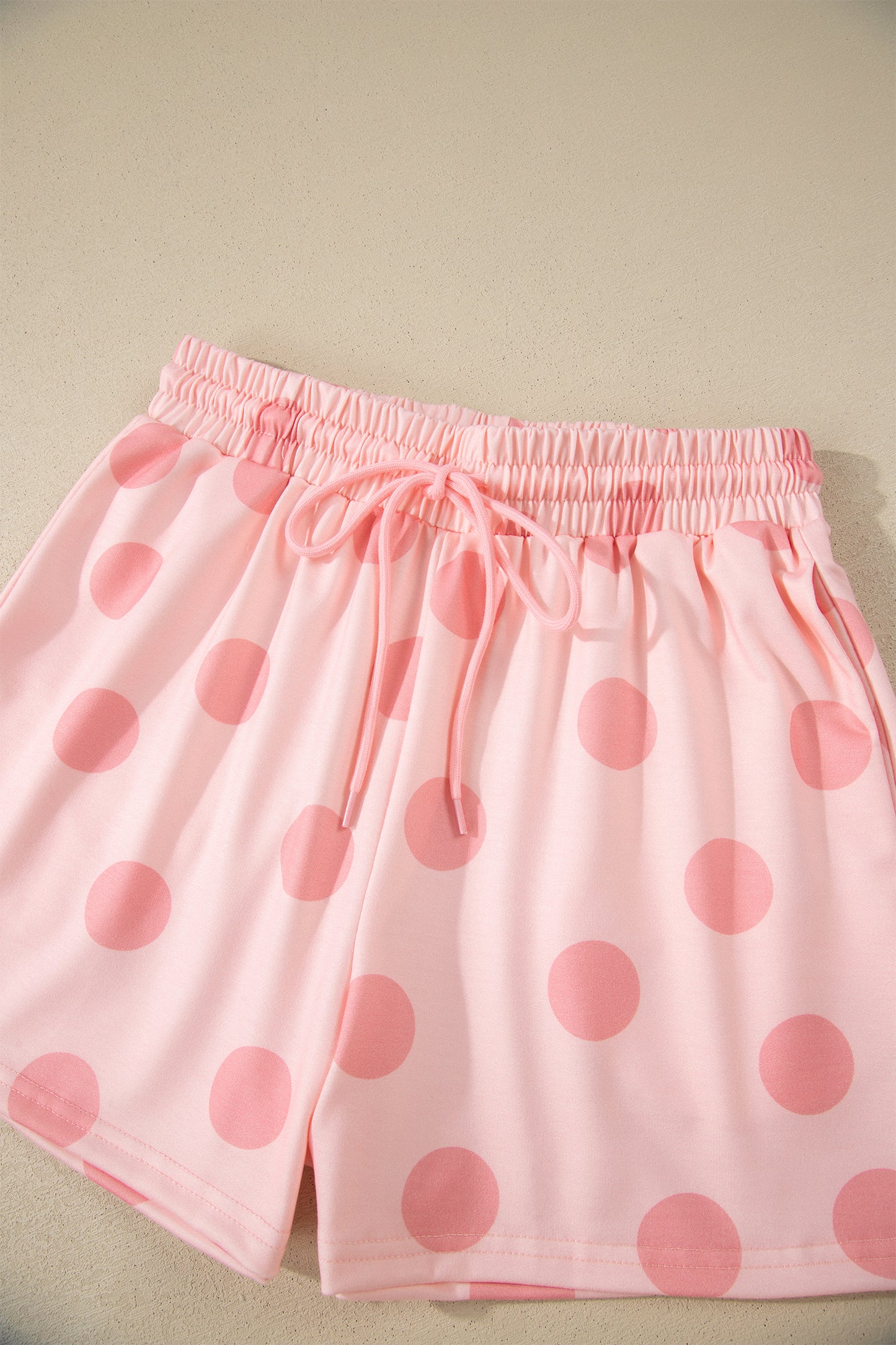 Polka Dot Drop Shoulder Tee & Drawstring Shorts Set