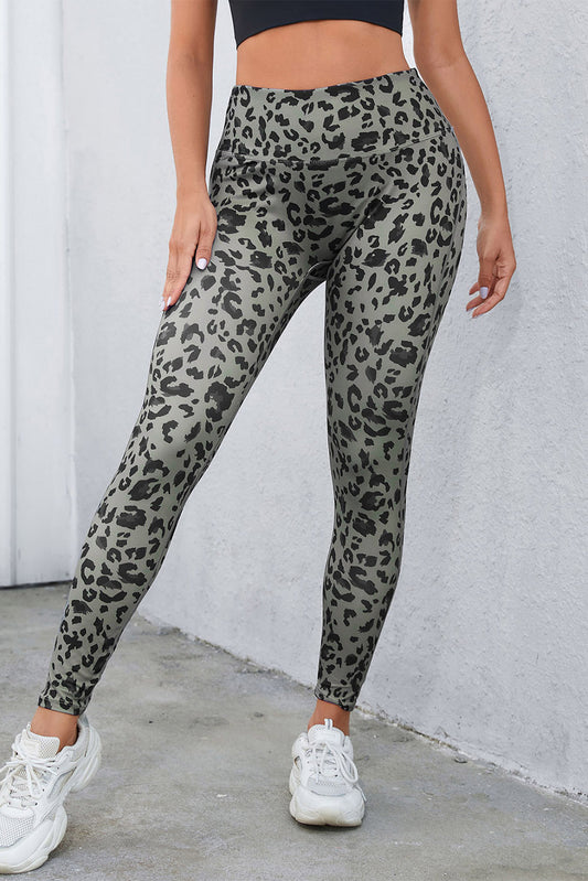 Gray Leopard Print High Stretch Active Leggings