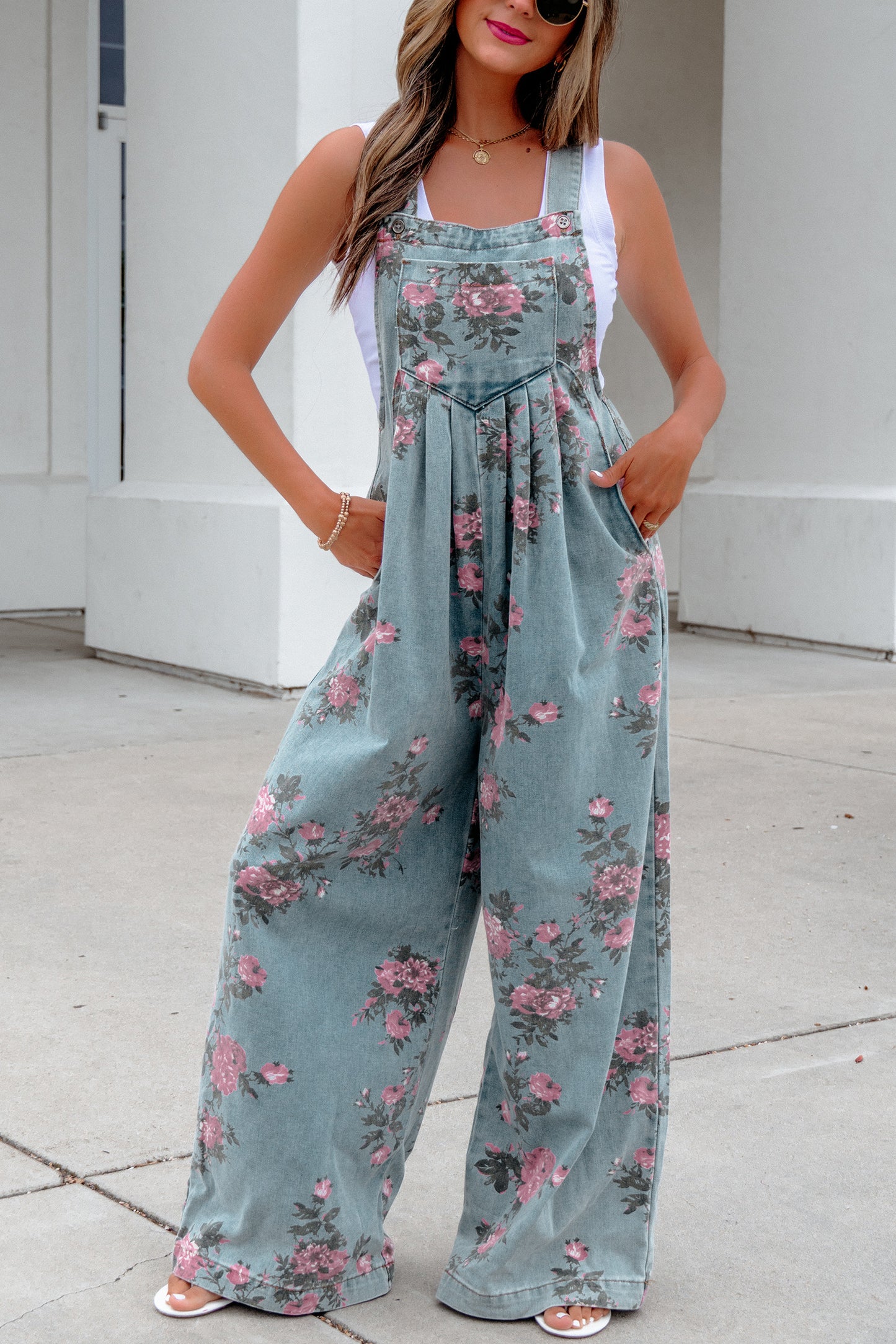 Floral Denim Wide Leg Jumpsuit Women S–XL
