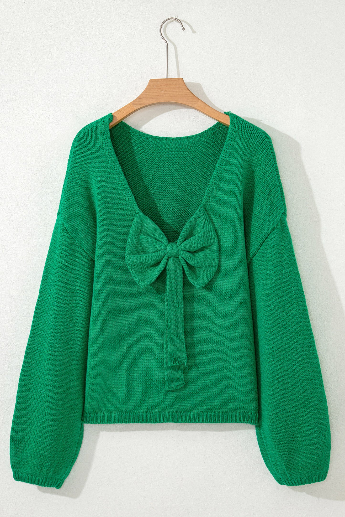 Bow Backless Bubble Sleeve Sweater | Bright Green