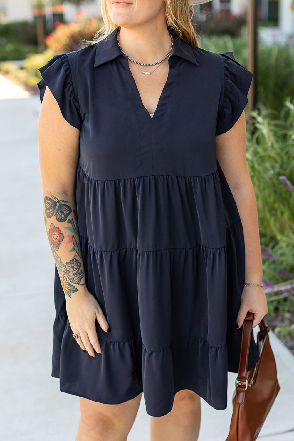 Plus Size Navy Blue Tiered Midi Dress Women 1X–4X