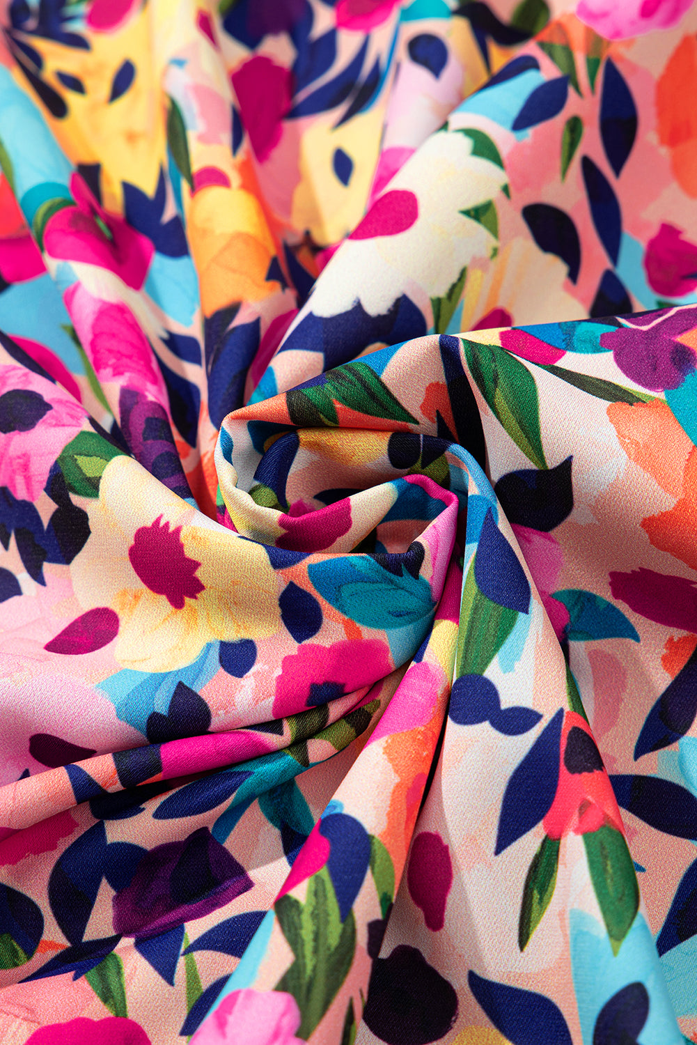 Pink Floral Puff Short Sleeve V-Neck Mini Dress