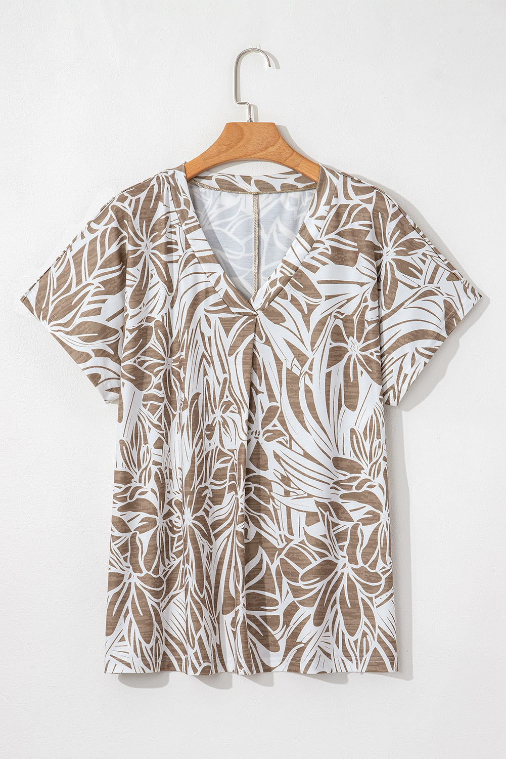 Floral Print V-Neck Short Sleeve Loose Blouse
