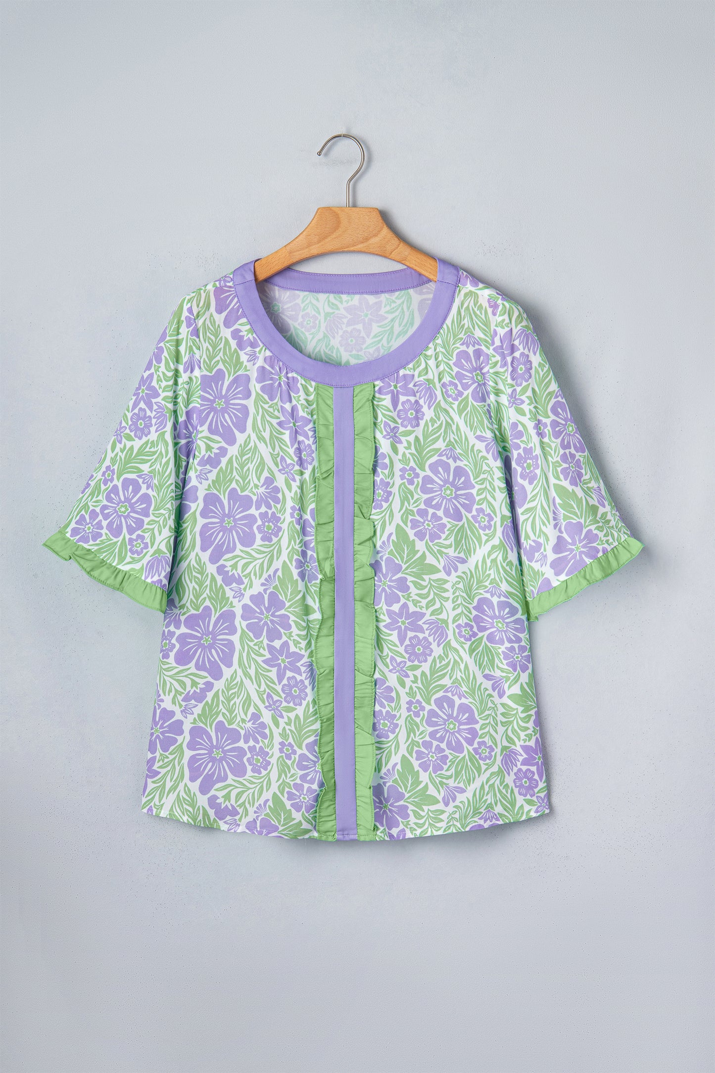 Floral Print Ruffle Sleeve Blouse Women S–XL